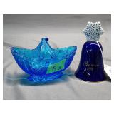 Fenton Blue Glass Basket & 1987 Avon Glass Bell 5ï¿½