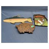 Wooden dog welcome sign, wooden pig clock