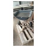 Pull behind spreader metal framed poly tub,