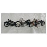 3 Toy motorcycles, 2 Harley Davidson, one hotwheel