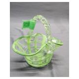 Green Art Glass Basket. 6in tall
