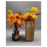2 - Vases, Pottery vase & Glass bottle vase