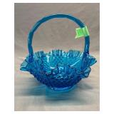 Fenton Blue Hobnail Art Glass Basket 7.5ï¿½ x 8.5ï¿½