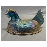 Iridescent Carnival Glass ï¿½ Hen on a nestï¿½ lid 6ï¿½