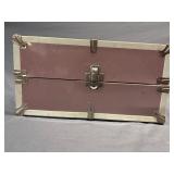 Pink and white doll box w/ dolls, clothes, & shoes