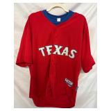 Red Majestic brand Texas Rangers baseball jersey