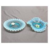 (2) Fenton Blue Hobnail Dishes