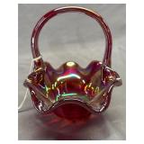 1991 Gibson Red Iridescent Carnival Glass Basket