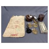 U.S. Mint bag, silver clothes brush,