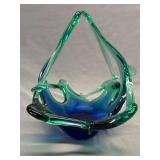 Murano Art Glass Basket Blue/Green 6.25ï¿½ x 7.5ï¿½