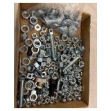 Flat of assorted hardware, nuts, bolts, washers