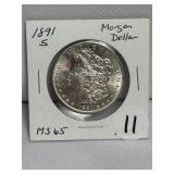 1891-S Morgan Silver Dollar MS65