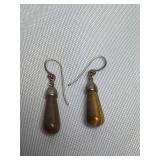 Vtg. Sterling Tear Drop Earrings Moonstone Amber