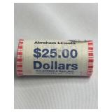 $25.00 Roll Abraham Lincoln Gold Dollars