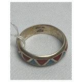 Sterling Turquoise & Red Coral Ring ï¿½ Size 12