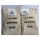 (2) $25.00 U.S. Mint Bags Ohio State Quarters