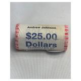 $25.00 Roll Andrew Johnson  Gold Dollars
