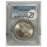 1886 Morgan Silver Dollar PCGS/MS63