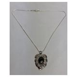 Silver Tone Necklace with Leaf Pendant &