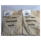 (2) $25.00 U.S. Mint Bags Indiana State Quarters