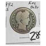1892-S Rare Date Barber Half Dollar