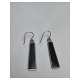 Vintage Sterling Earrings Black Onyx Drop