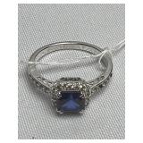 Sterling Ring with Blue Sapphire Center Stone