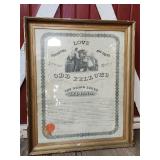 Odd Fellows Framed Charter Document 25'x30'