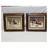 Signed Pair of Vintage Framed H. Hargrove 13'×15'