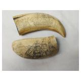 Pair of Vintage Reproduction Scrimshaw Teeth