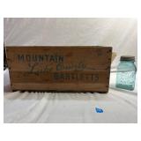 (12) 7' Blue Ball Glass Jars in Wood Crate