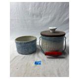 (2) Blue Spongeware Stoneware Crocks