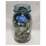 7' Glass Ball Jar Filled With Buttons