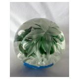 Etched Joe Rice Hand-Blown Art Glass Paperweight