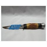 Vtg. Fixed-Blade Hunting Knife Stag Antler Handle