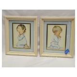 2 Vintage Boy & Girl Prints by Charlot Byi 11'×13'