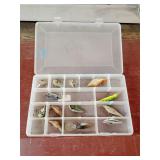 Plastic organizer with vintage fishing lures