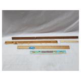 5 - Pc Vintage Ruler Lot Plastic & Wood