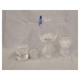 Stemmed glasses, toothpick holder, salt dip