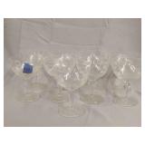 9- Etched glass stemmed glasses, some chipping
