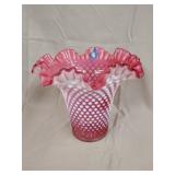 Fenton cranberry hobnail vase 9'x8'