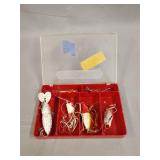 Fishing lures in plastic case