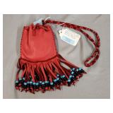 Handcrafted Deerskin Red Leather Dance Pouch