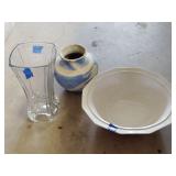 Crystal vase, ceramic bowl, pottery vase