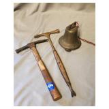 Pair of Vintage Tack Hammers & Bronze Bell