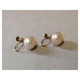 Faux Pearl Earrings with 10K Gold Posts