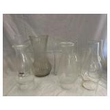 6 Glass Oil Lamp Chimneys & 2 Glass Vases