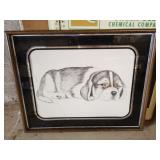 Dog art in frame, glass is broken 21.5'x18'