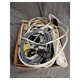 Assorted office cords, HDMI, phone surge protector