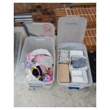 Two totes with lids and assorted Easter decor